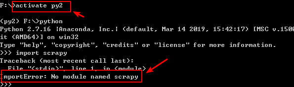 anaconda python 2.7 no module named scrapy