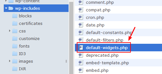 wordpress default widgets