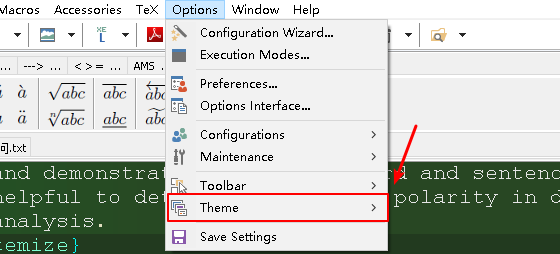 WinEdt options theme
