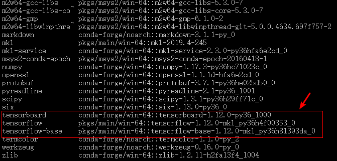 conda install packages on tensorflow 1.12.0