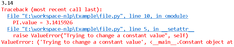 create a python constant variable with python class