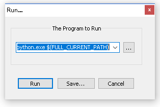 set notepad++ run python script