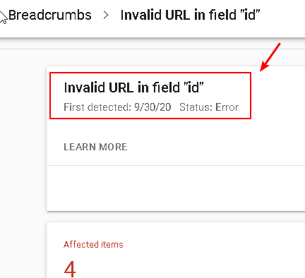 Fix Google Breadcrumbs - Invalid URL in field "id"