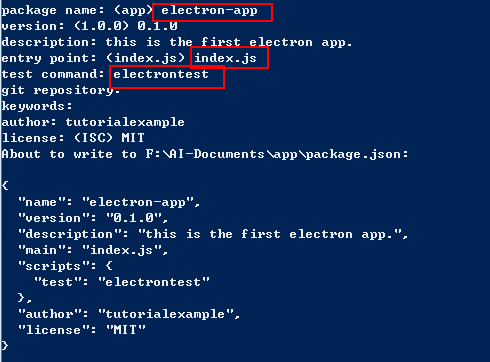 the electron app package.json test