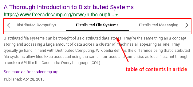 display article table of contents in bing search result page example two