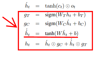 the equations of HW-LSTM-H highway lstm