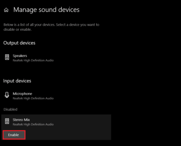 Enable stereo mix in win 10 - step 2