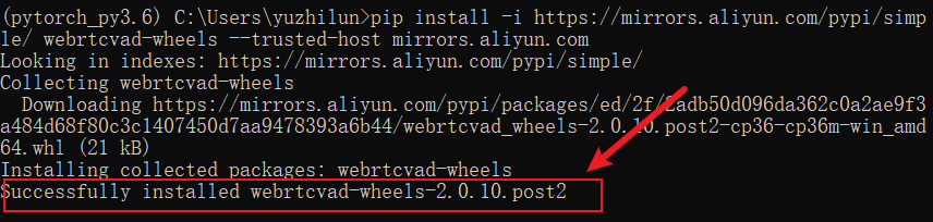 install python webrecvad package on win 10